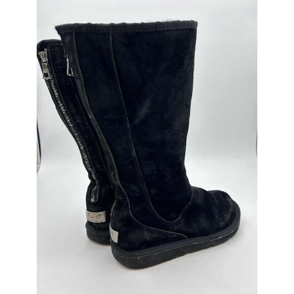UGG Knightsbridge Boots Women's 7 Black Tall Suede 5119 Shearling Back Zip Y2K - Picture 4 of 7